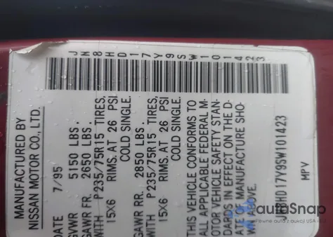 1995 Nissan Pathfinder Le/Se/Xe from USA, damaged, VIN JN8HD17Y9SW101423